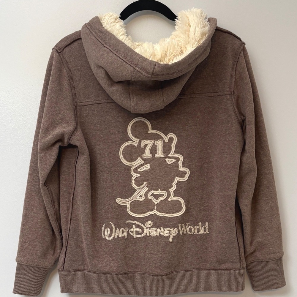Disney World Mickey Mouse Sherpa Lined Hoodie‎ Light Brown Sz M - 71 Anniversary